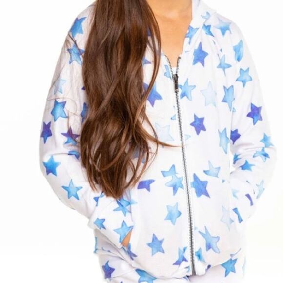 Chaser Indigo Blue Star Zip Up Jacket Size Medium NEW WITH TAGS - Picture 1 of 7